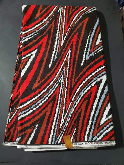 Black, Red and Gray Multicolor African Ankara Print Fabric