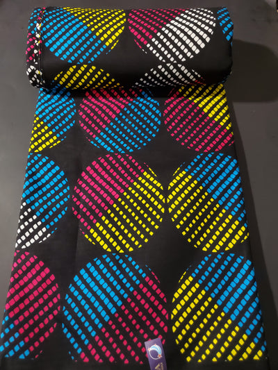 Black Multicolor African Ankara Print Fabric