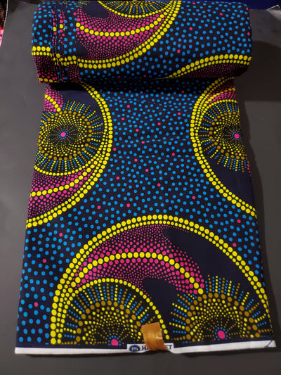 Blue and Pink Multicolor African Ankara Print Fabric