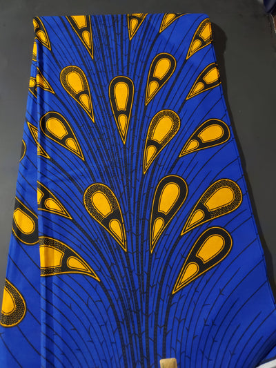 Blue and Orange Rainburst African Ankara Print Fabric