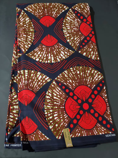 Navy, Red and Brown Multicolor African Ankara Print Fabric