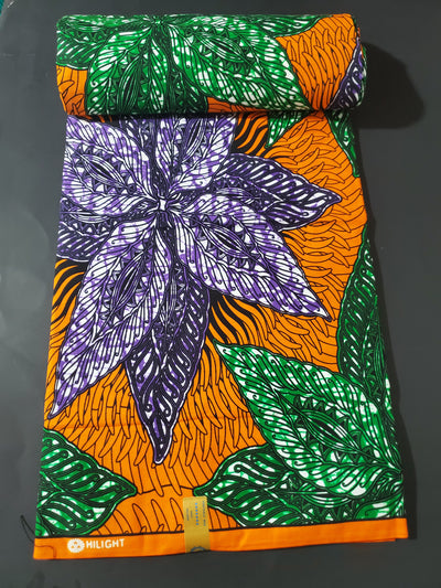 Orange, Purple and Green Multicolor African Ankara Fabric