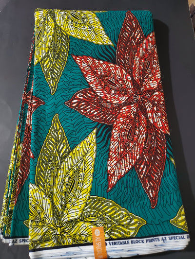 Teal, Green and Red Multicolor African Ankara Fabric