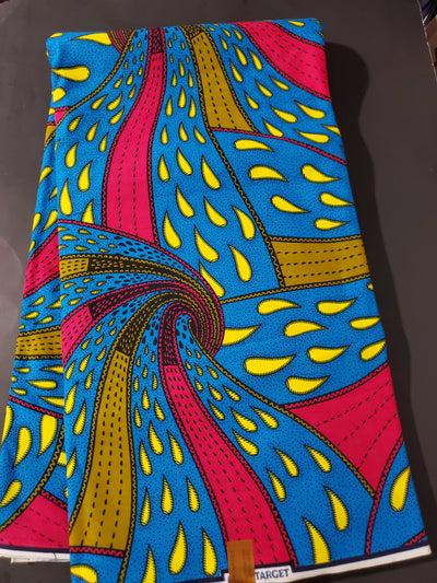 Blue, Pink, Green and Yellow Multicolor African Ankara Fabric