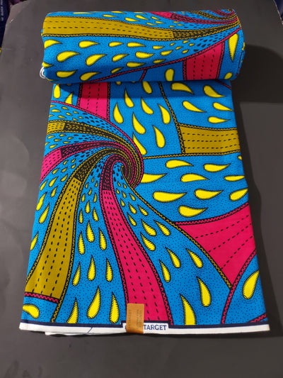 Blue, Pink, Green and Yellow Multicolor African Ankara Fabric