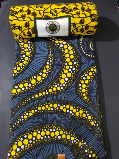Yellow and Gray Multicolor African Ankara Fabric