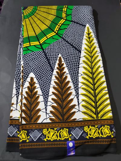 Navy, Green, Yellow and Cream Multicolor African Ankara Fabric