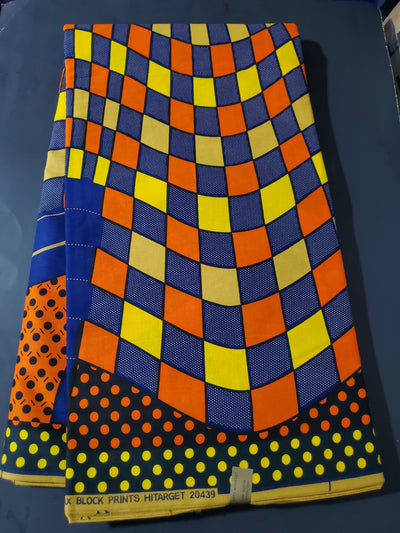 Blue, Orange and Yellow Multicolor African Ankara Fabric