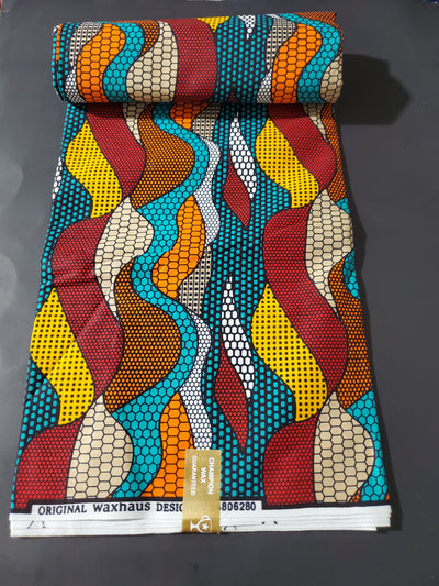 Teal, Orange and Red Multicolor African Ankara Fabric