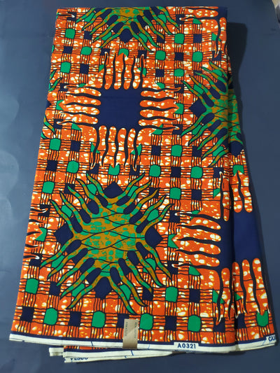 Orangey-Brown and Green Multicolor African Ankara Fabric