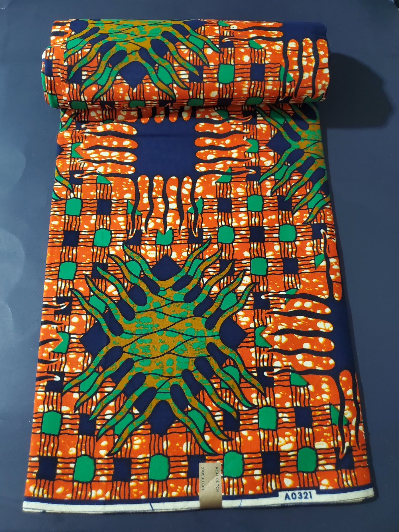 Orangey-Brown and Green Multicolor African Ankara Fabric