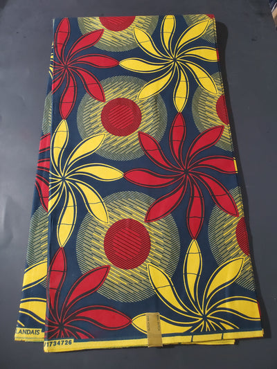 Navy, Red and Yellow Multicolor African Ankara Fabric