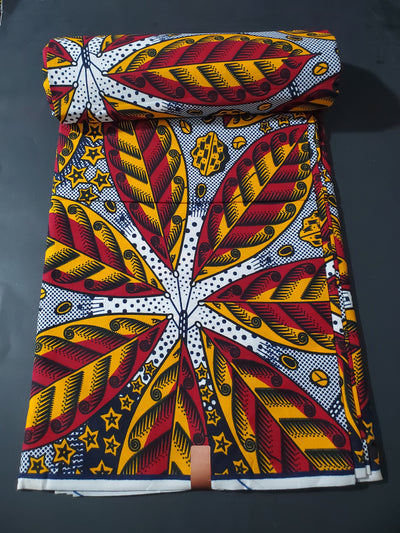 White, Red and Yellow Multicolor African Ankara Fabric