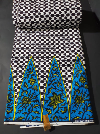 White, Blue and Black Multicolor African Ankara Fabric