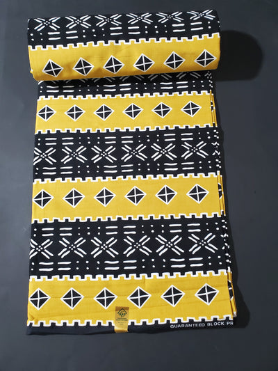Gold, Black and White Tribal African Ankara Fabric