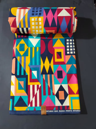Geometric Multicolor African Ankara Fabric, ACS0093