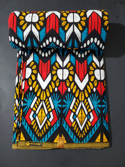 Blue, Red, White and Black Tribal African Ankara Fabric