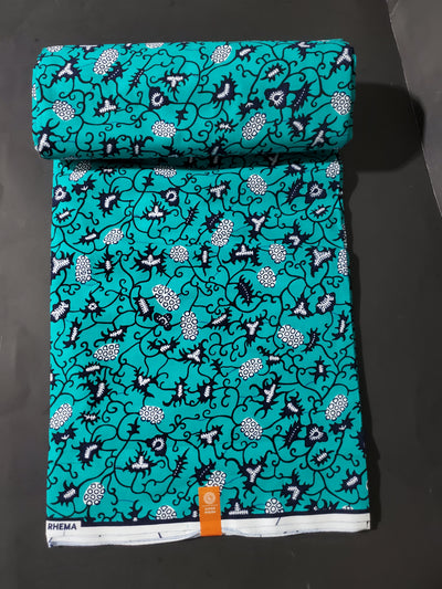 Teal Green and Black Multicolor African Ankara Fabric
