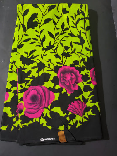 Green and Black and Pink Multicolor African Ankara Fabric