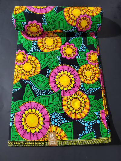 Black, Yellow, Green and Pink Multicolor African Ankara Fabric