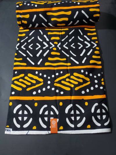 Black, Yellow and White Multicolor African Ankara Fabric