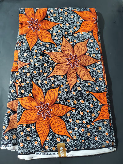 Navy, Brown and Orange Multicolor African Ankara Fabric