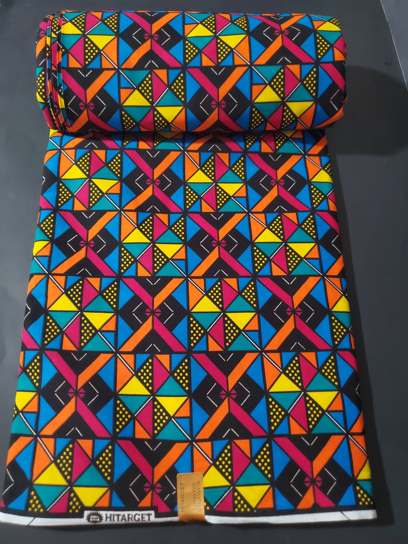 Blue, Pink, Orange, Yellow and Black Multicolor African Ankara Print Fabric