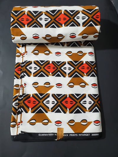 White and Brown Tribal African Ankara Fabric