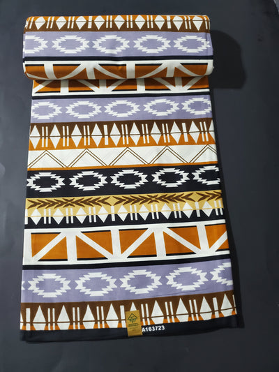 Cream, Gray, Brown, and Black  Tribal African Ankara Fabric