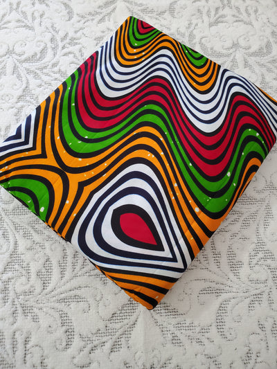 Red, White, Orange, Green and Black Multicolor African Ankara Fabric