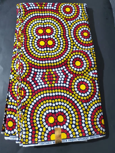 Red, White, Yellow and Black Multicolor African Ankara Fabric