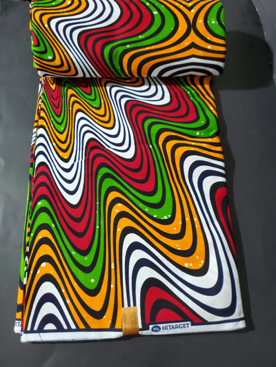 Red, White, Orange, Green and Black Multicolor African Ankara Fabric