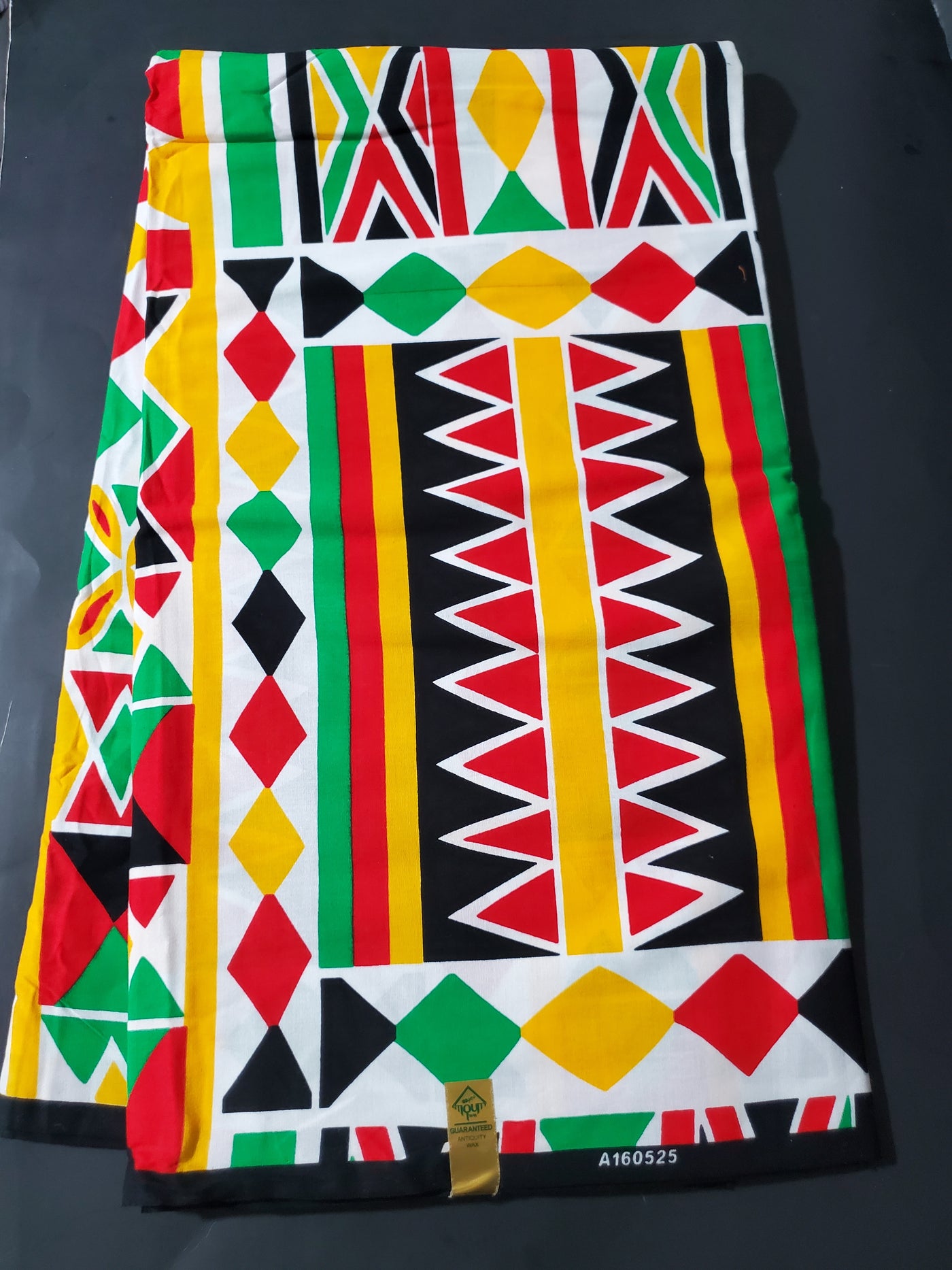 White, Green, Red, Black and Yellow Tribal African Ankara Fabric