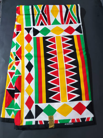 White, Green, Red, Black and Yellow Tribal African Ankara Fabric