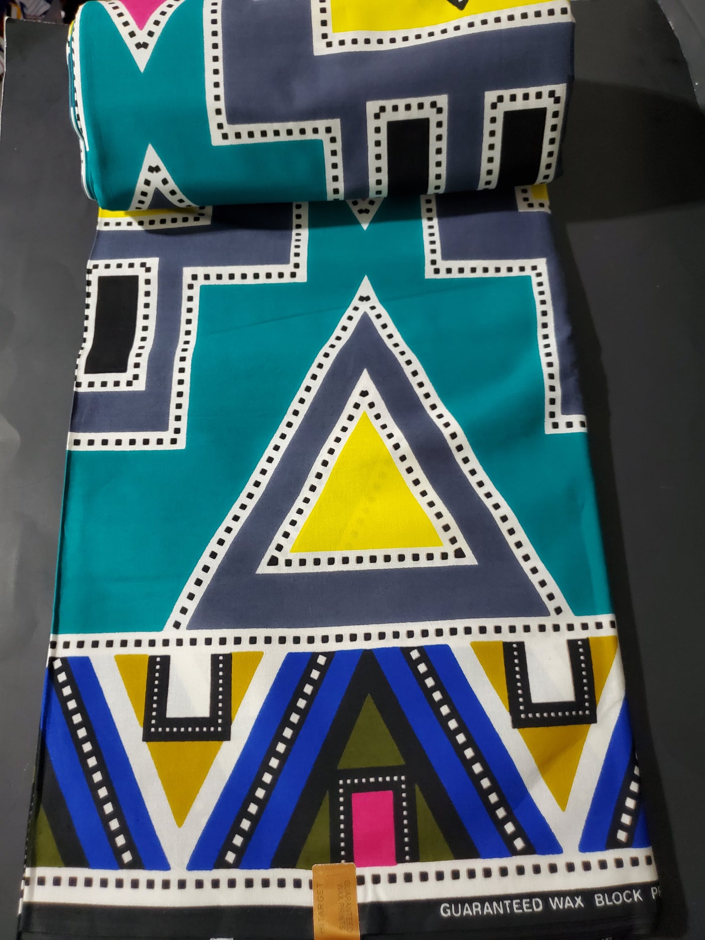Teal, Gray, Yellow and Black Tribal African Ankara Fabric