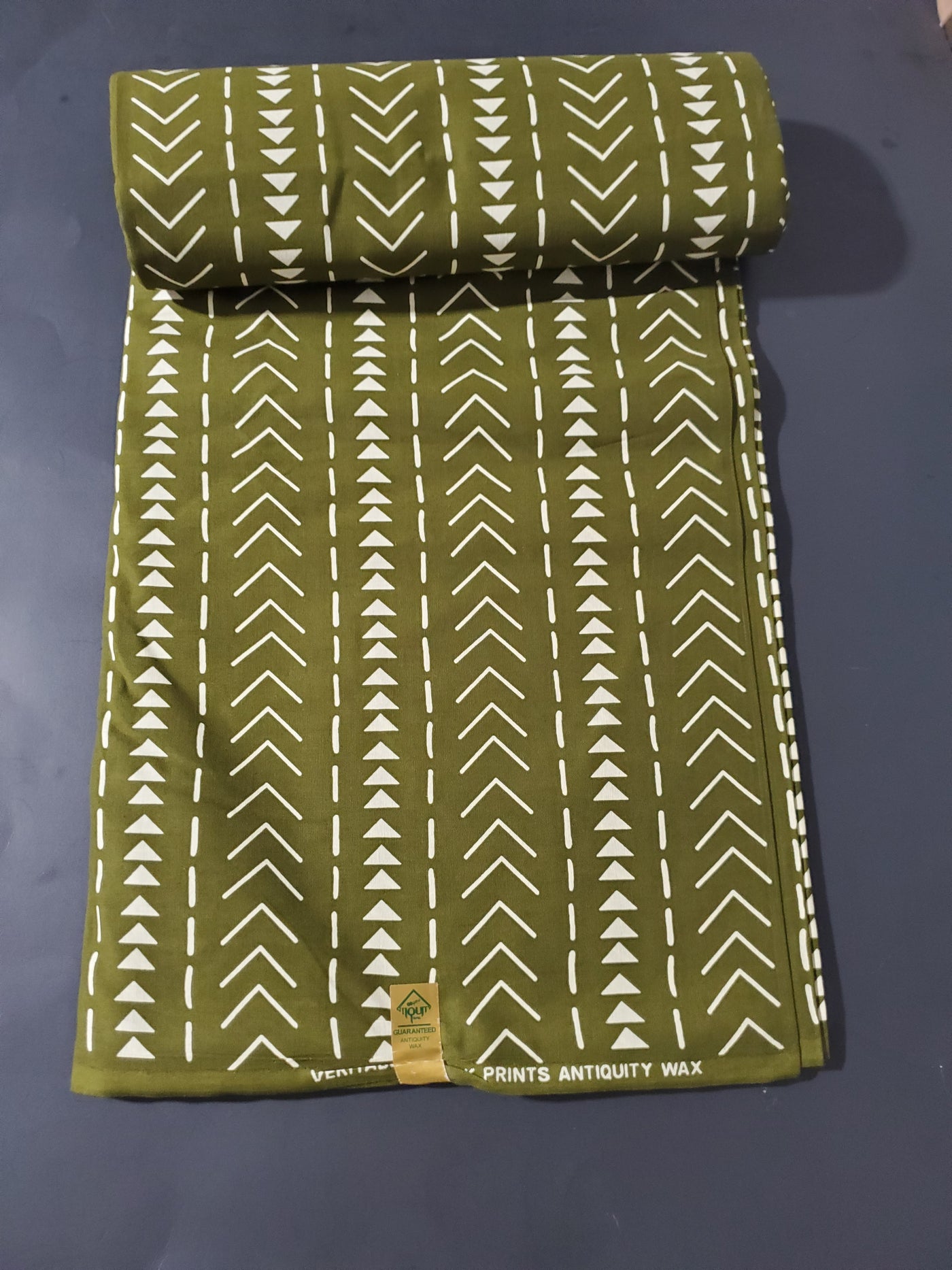 Olive and White Tribal African Ankara Fabric
