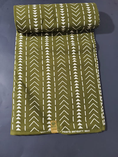 Olive and White Tribal African Ankara Fabric