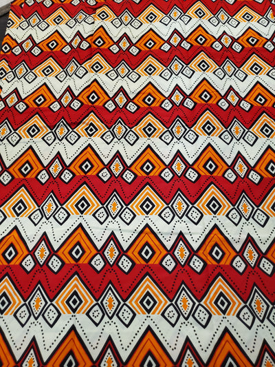 Ivory, Red and Orange Tribal African Ankara Fabric