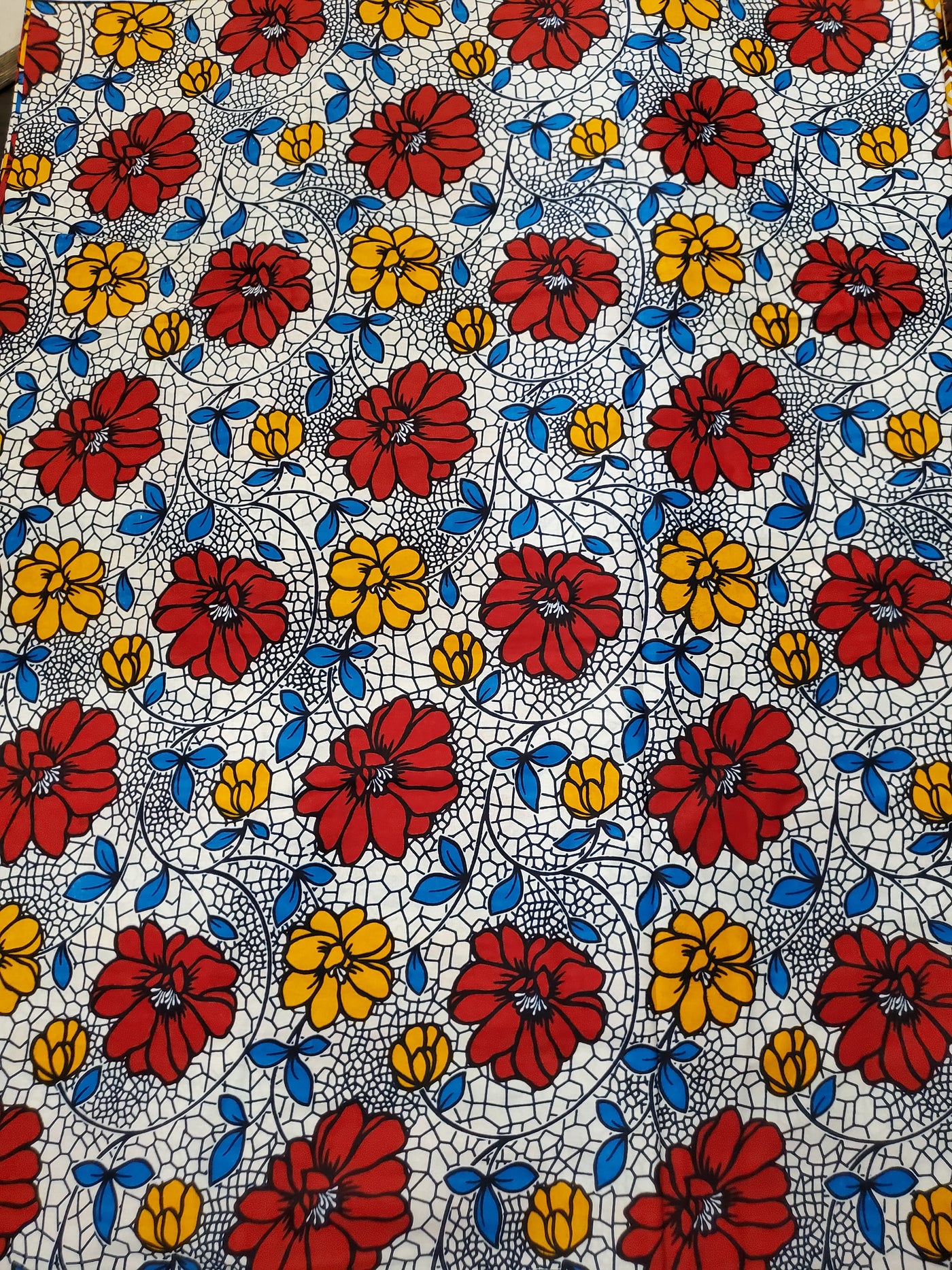 White, Red, Yellow and Blue and Black Multicolor African Ankara Fabric