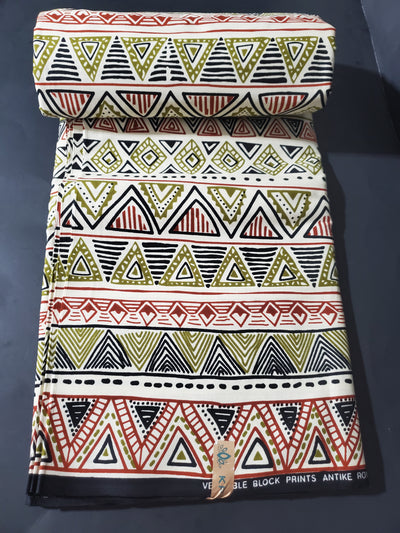Ivory, Red and Olive Multicolor African Ankara Fabric
