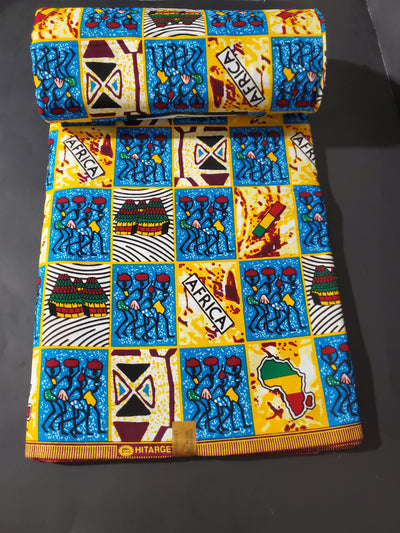 Blue and Yellow People Afriacan People Ankara Fabric
