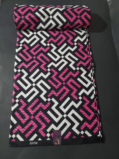 Pink, White and Black Multicolor African Ankara Fabric