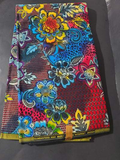 Blue, Black, Yellow and Pink Multicolor African Ankara Fabric