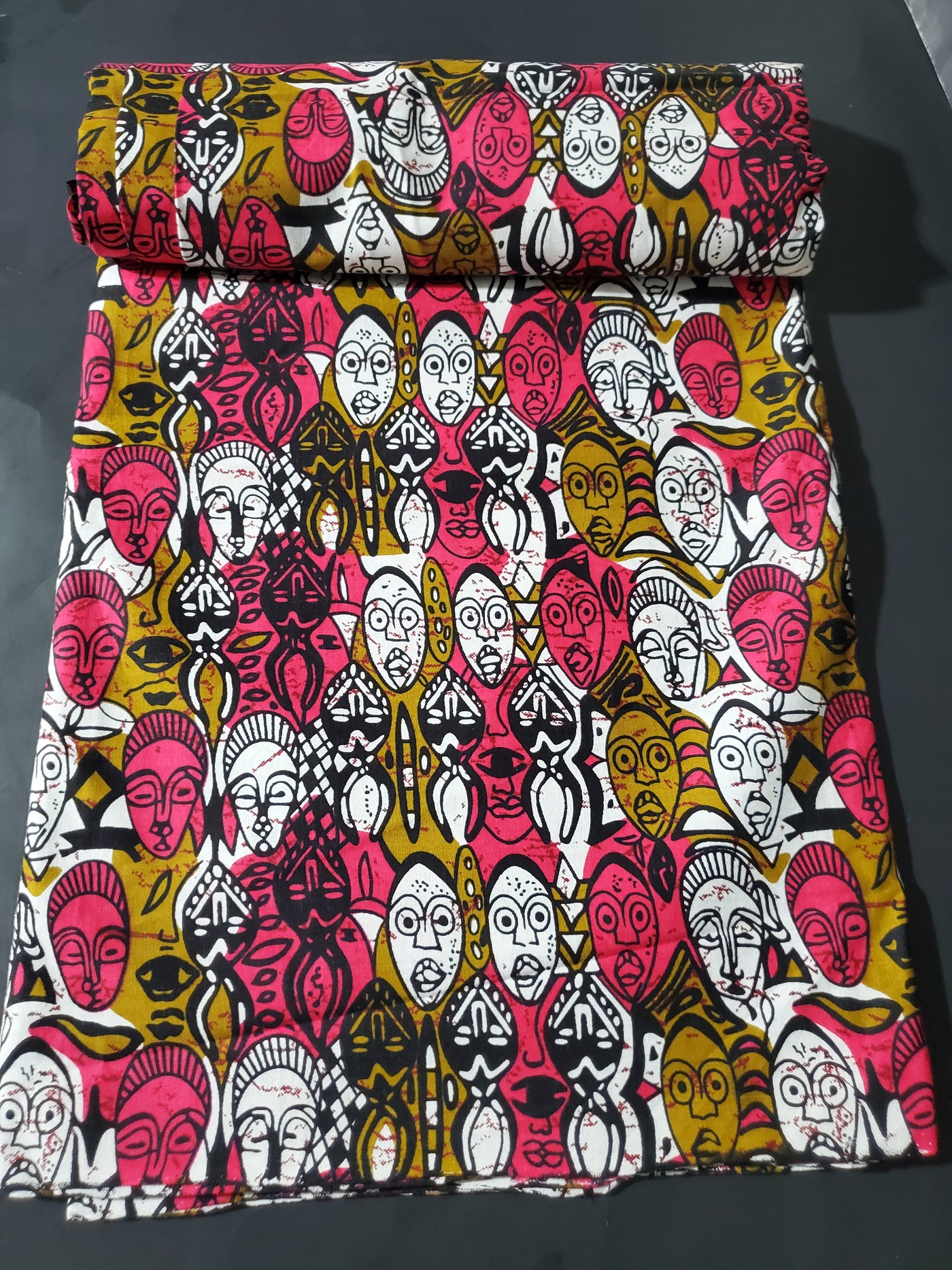 Red, White and Olive African Ankara Tribal Fabric