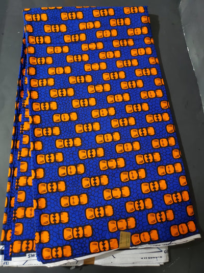 Blue and Orange Multicolor African Ankara Fabric