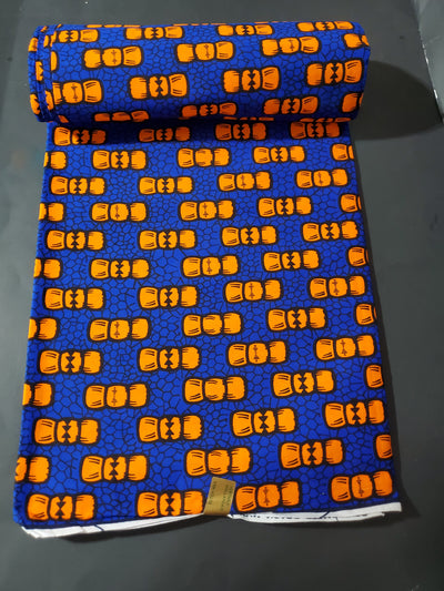 Blue and Orange Multicolor African Ankara Fabric