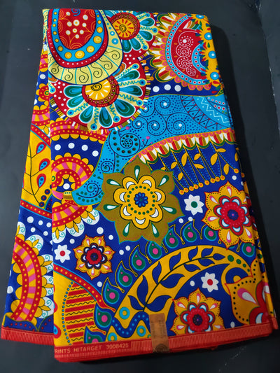 Royal, Blue, Yellow and Orange Multicolor African Ankara Fabric