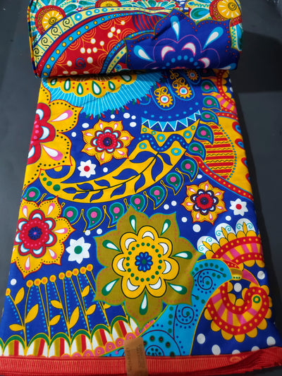 Royal, Blue, Yellow and Orange Multicolor African Ankara Fabric