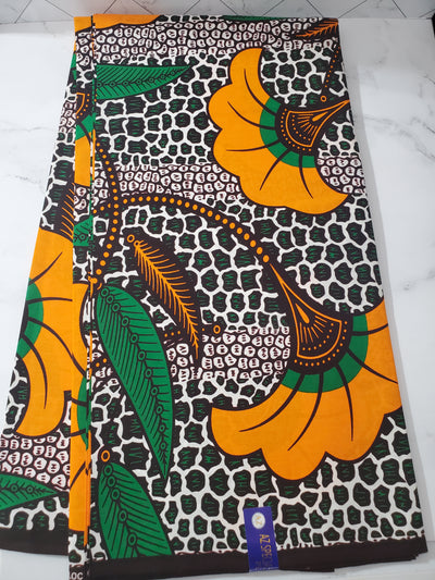 Green and Orange Multicolor African Ankara Fabric