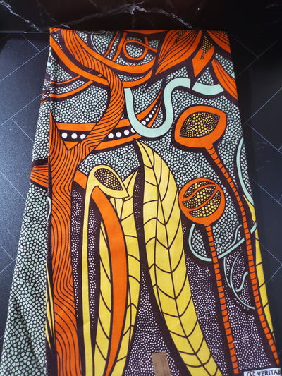 Green, Brown and Orange Multicolor African Ankara Fabric